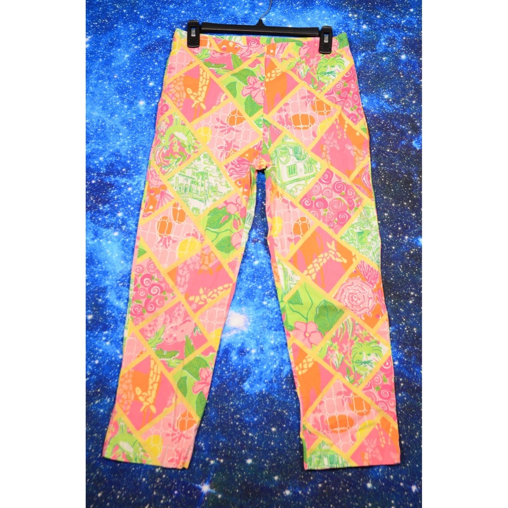 Lily Pulitzer Womens Abstract‎ Floral Animal Print Slim Fit Pants Multi Size 4